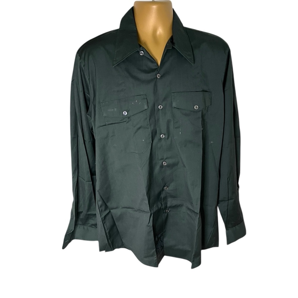 Vtg 70s Unitog Permanent Press Button Down Work Shirt Dark Green 16-16.5